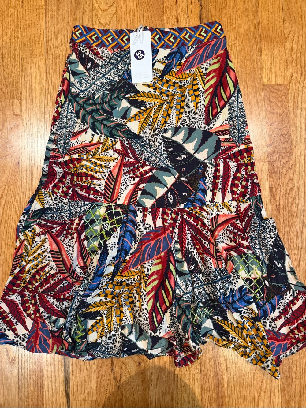 TAJ by Sabrina Crippa Multicolor Leaf-Print Circle Skirt Small NWT Retail $240